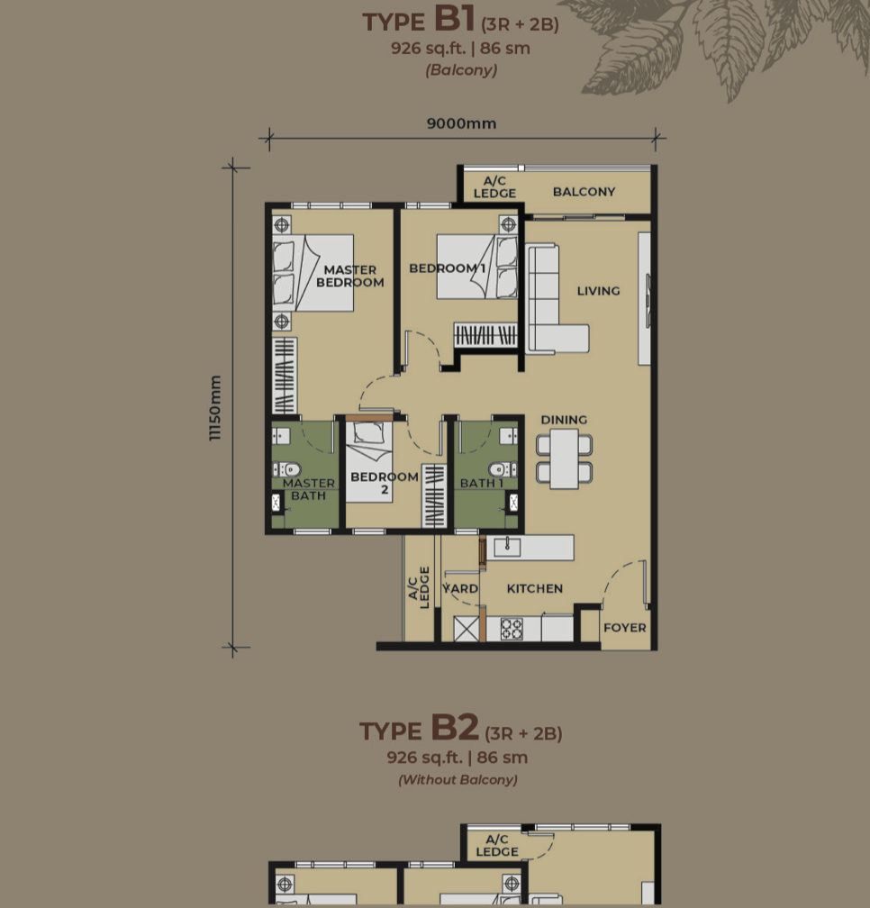Aldenz Type B layout 926 sqft