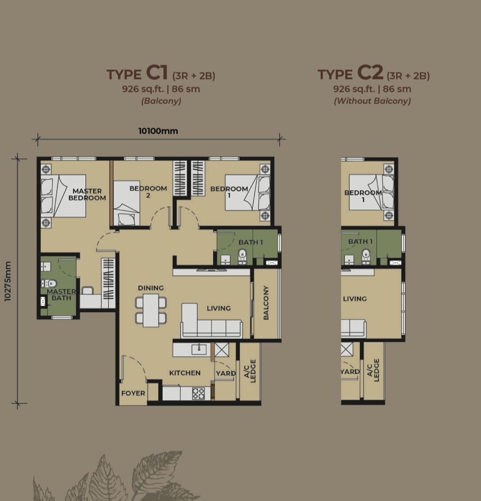 Aldenz Type C Layout 926 sqft